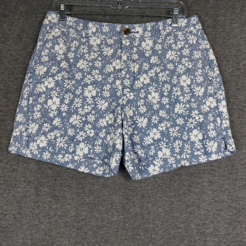 OLD NAVY WOMENS BLUE WHITE FLORAL BOHO VACATION LINEN BLEND EVERYDAY SHORTS SZ 6